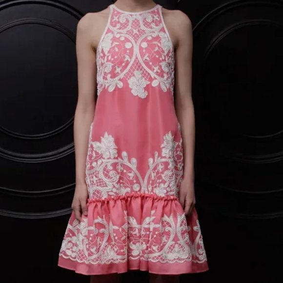 Naeem Khan Pink Dress with White Embroidery - Size 12 (Gently Used) - Picture 1 of 7